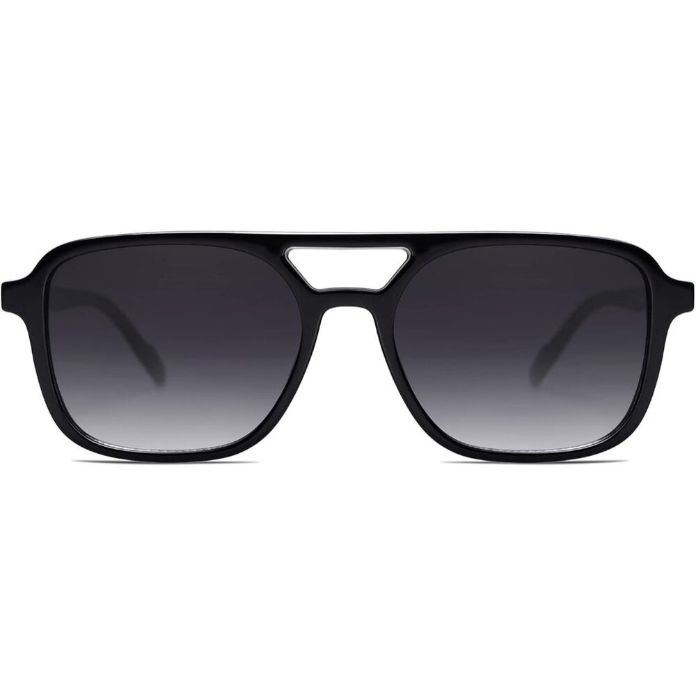 Women's Black Grey Trendy Rectangle Retro Aviator Sunglasses Elegant Frame - Picture 2 of 7